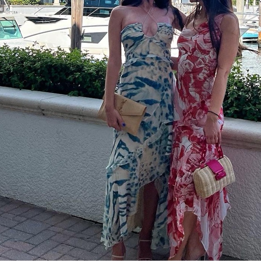 ASOS Blue and Cream Tie-Dye Strapless Maxi Dress